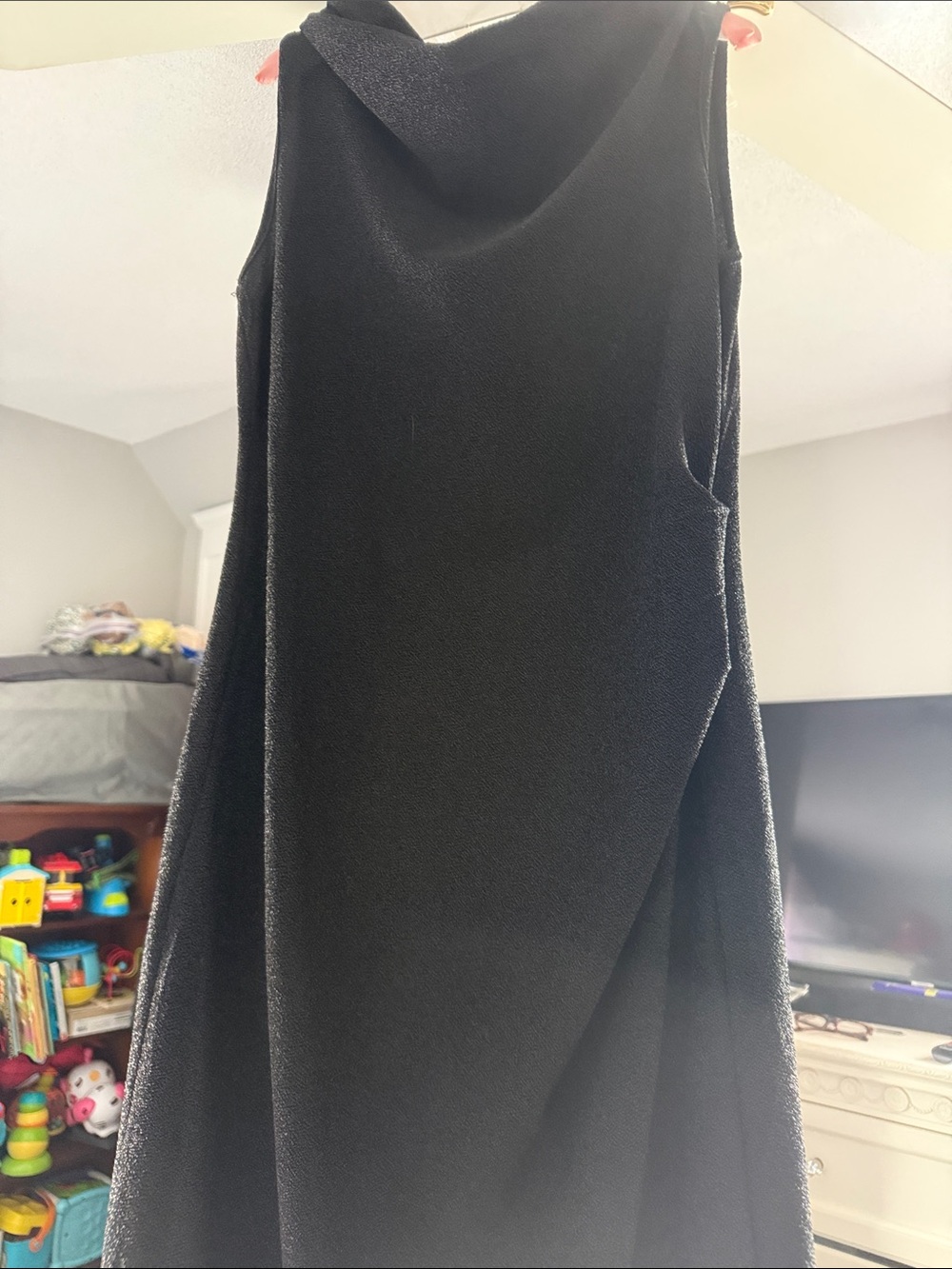 Classic Black Sleeveless Dress with Cowl Neck stretch dress